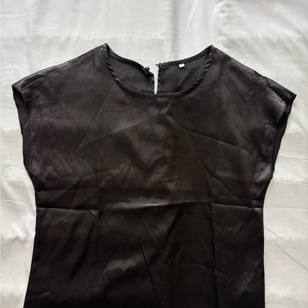 Classic Black Short-Sleeve Blouse with Back Keyhole